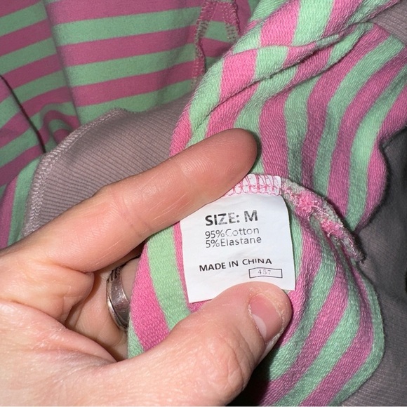 Free People henley sweatshirt terry raglan inside out pullover stripes mint top - Picture 5 of 7